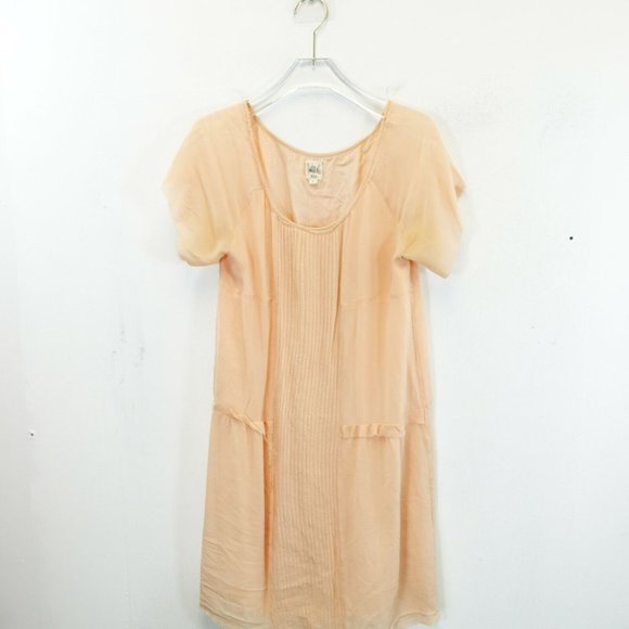 SWILDENS Dress Peach Orange Shift Mini 1 XS Ruffle Pleated‎ Sheer Raglan Solid - Picture 8 of 10